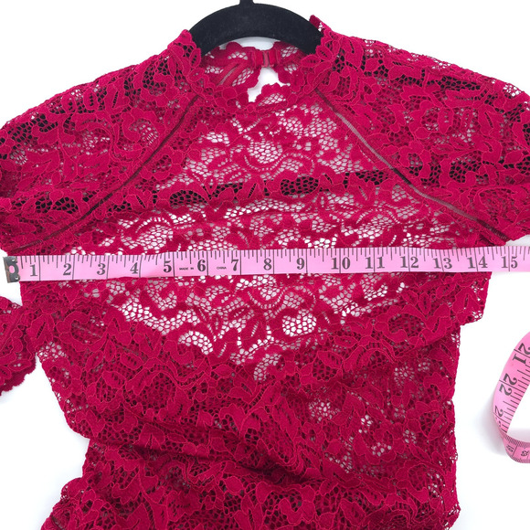 Victoria Secret Coquette Mock Neck Red Lace Unlined Bodysuit Snap Closure XS - Picture 12 of 15